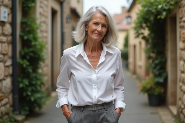 Femme de 70 ans portant un long bob effilé qui conserve de la longueur tout en apportant du volume