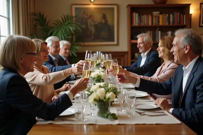 Réception intime de mariage dans un appartement parisien avec des proches réunis autour d'une table