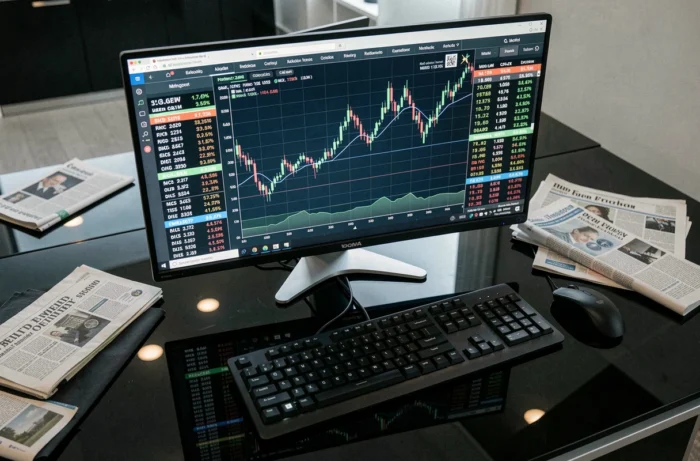 Écran de terminal financier affichant en temps réel les données et graphiques de l'indice boursier Indexeuro PX1